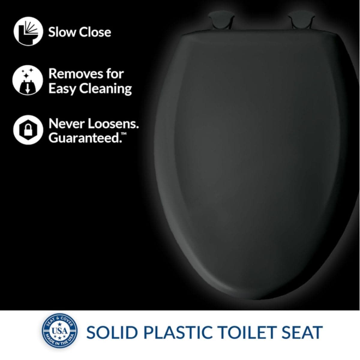 Bemis 1200SLOWT 047 Slow Close Sta-Tite Elongated Closed Front Toilet Seat, Black thumbnail 2