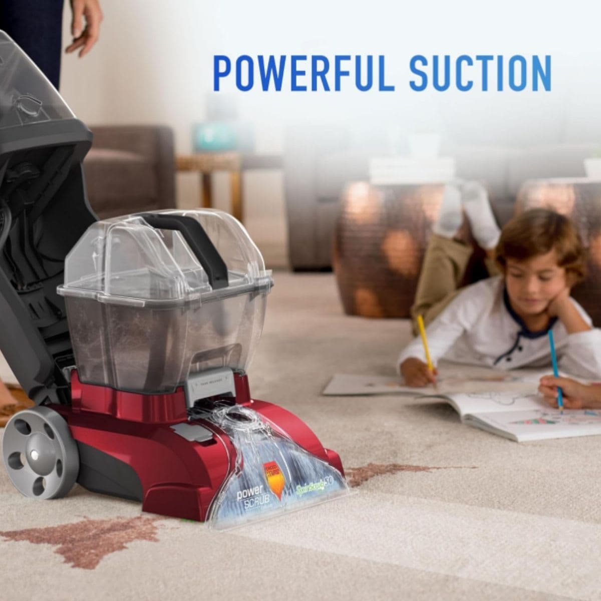 Hoover Power Scrub Deluxe Carpet Cleaner Machine, Upright Shampooer, FH50150, Red thumbnail 2