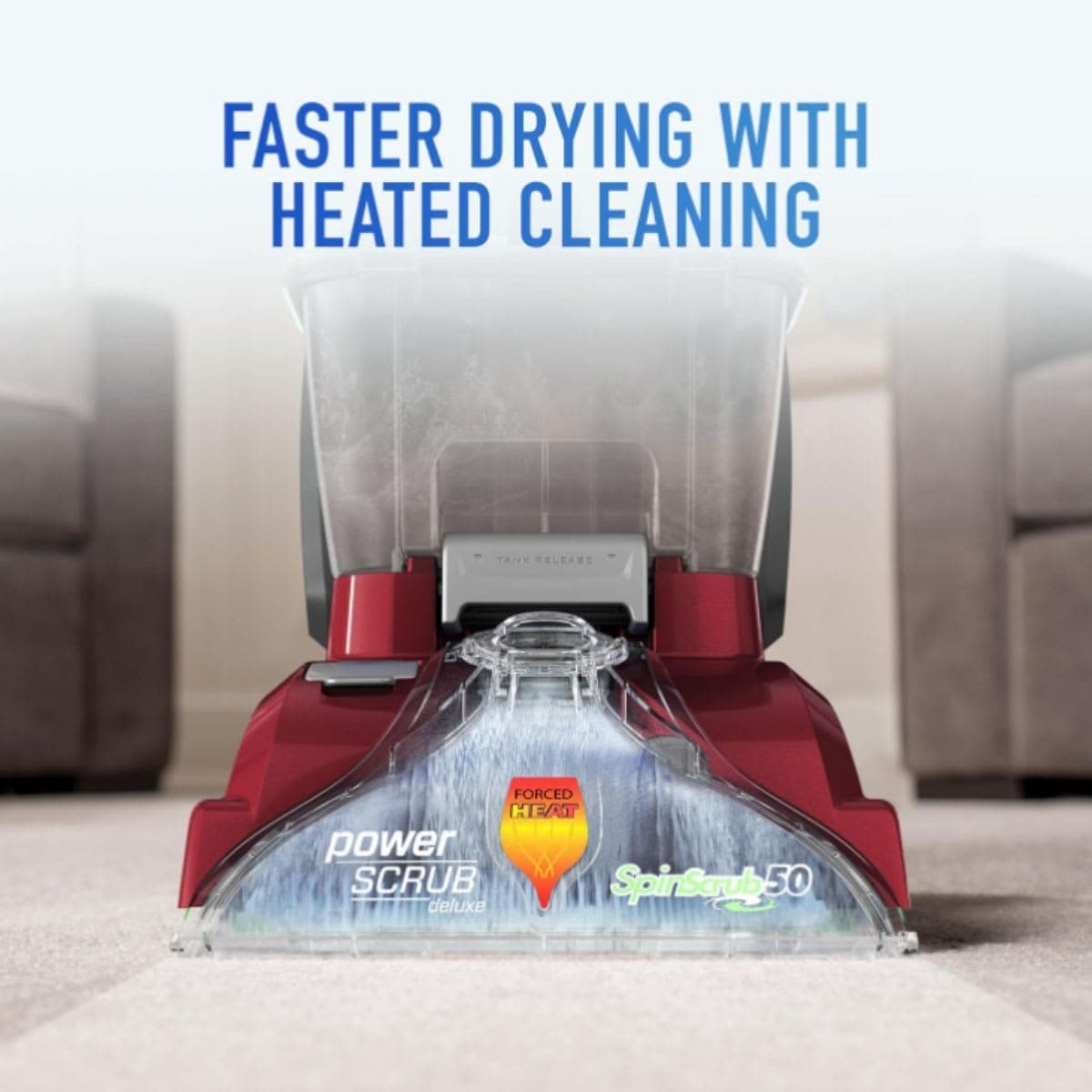 Hoover Power Scrub Deluxe Carpet Cleaner Machine, Upright Shampooer, FH50150, Red thumbnail 3
