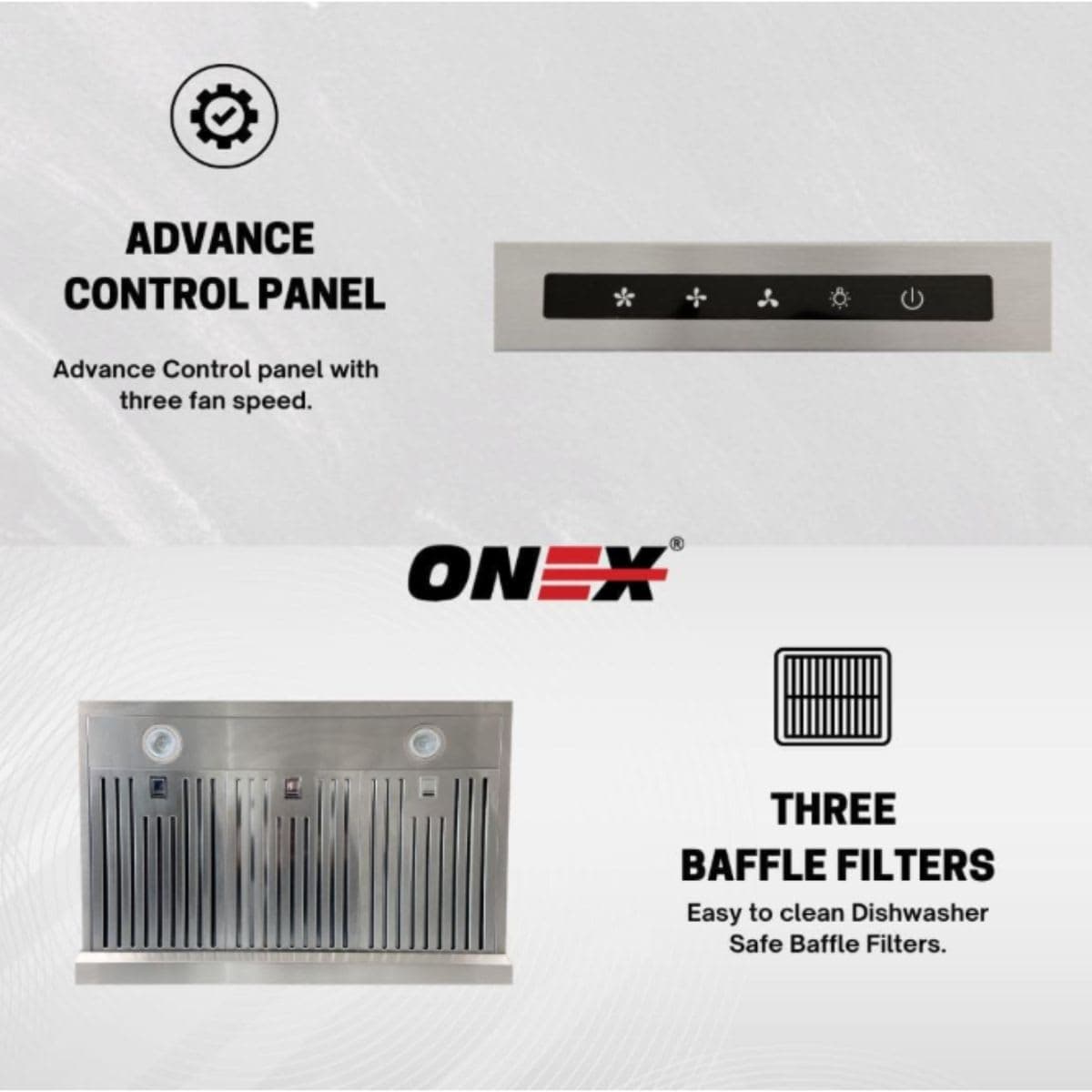 ONEX OHF60D-WH Kitchen Range Hood Fan 30 inch under cabinet, Stainless Steel Range Hood Fan, hotte de cuisine 30 pouces - 3 Speed Fan, 700 CFM, Soft Touch Control Panel (White) thumbnail 4