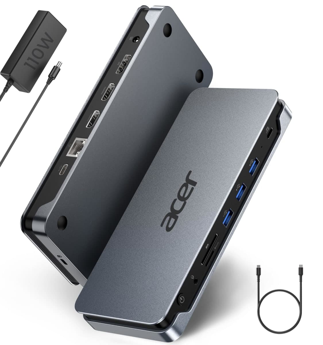 13-in-1 Docking Station with 110W Adapter,Triple Monitor,Dual 4K HDMI 2.0 & DP 1.4, 5Gbps USB A/C Ports,Gigabit Ethernet,SD/MicroSD Reader,Security Lock,Laptop Docking Station for Windows/Dell/HP-Grey