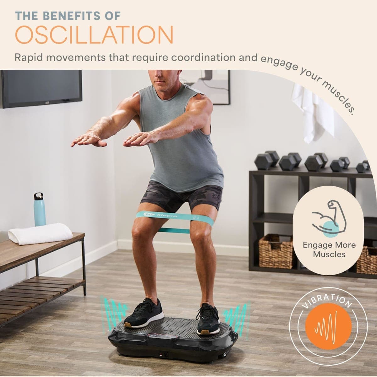 Lifepro Waver Vibration Plate Exercise Machine – Whole Body Oscillation Platform w/ 99 Speed Levels & 9 Programs – Remote Control, Loop & Resistance Bands for Full Body Home Gym Workout thumbnail 4