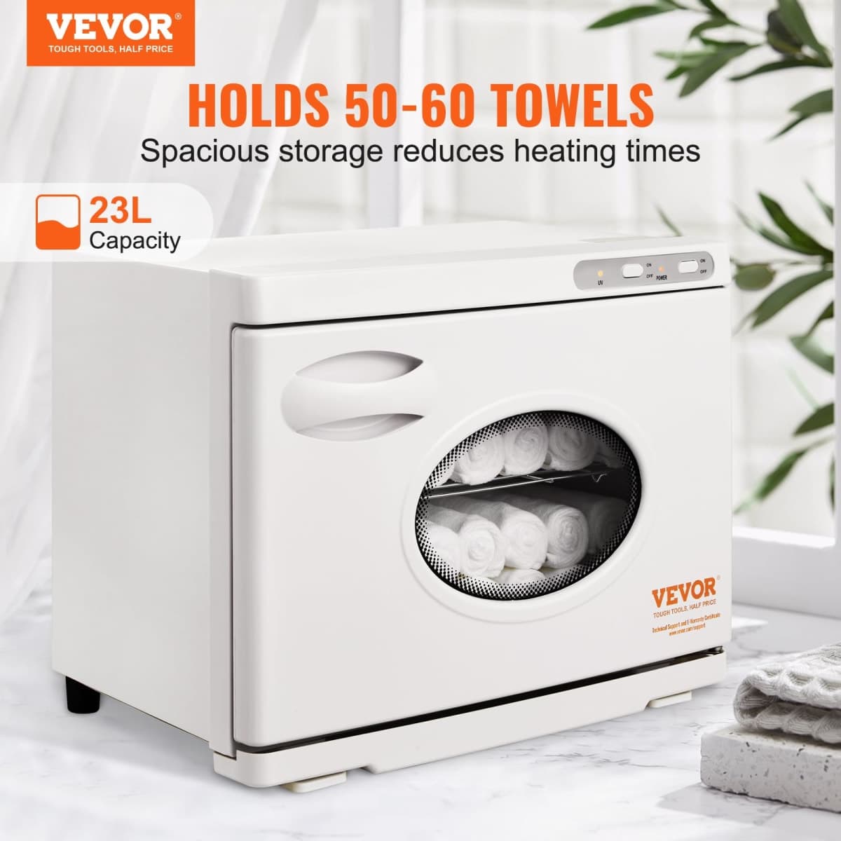 VEVOR 23L Large Capacity Hot Warmers with See Through Window, 2 Stainless Steel Racks, Holds up 50-60 Towels, 2-in-1 Quick All-Round Heating for Facials, SPA, Massage, Salon, White thumbnail 2