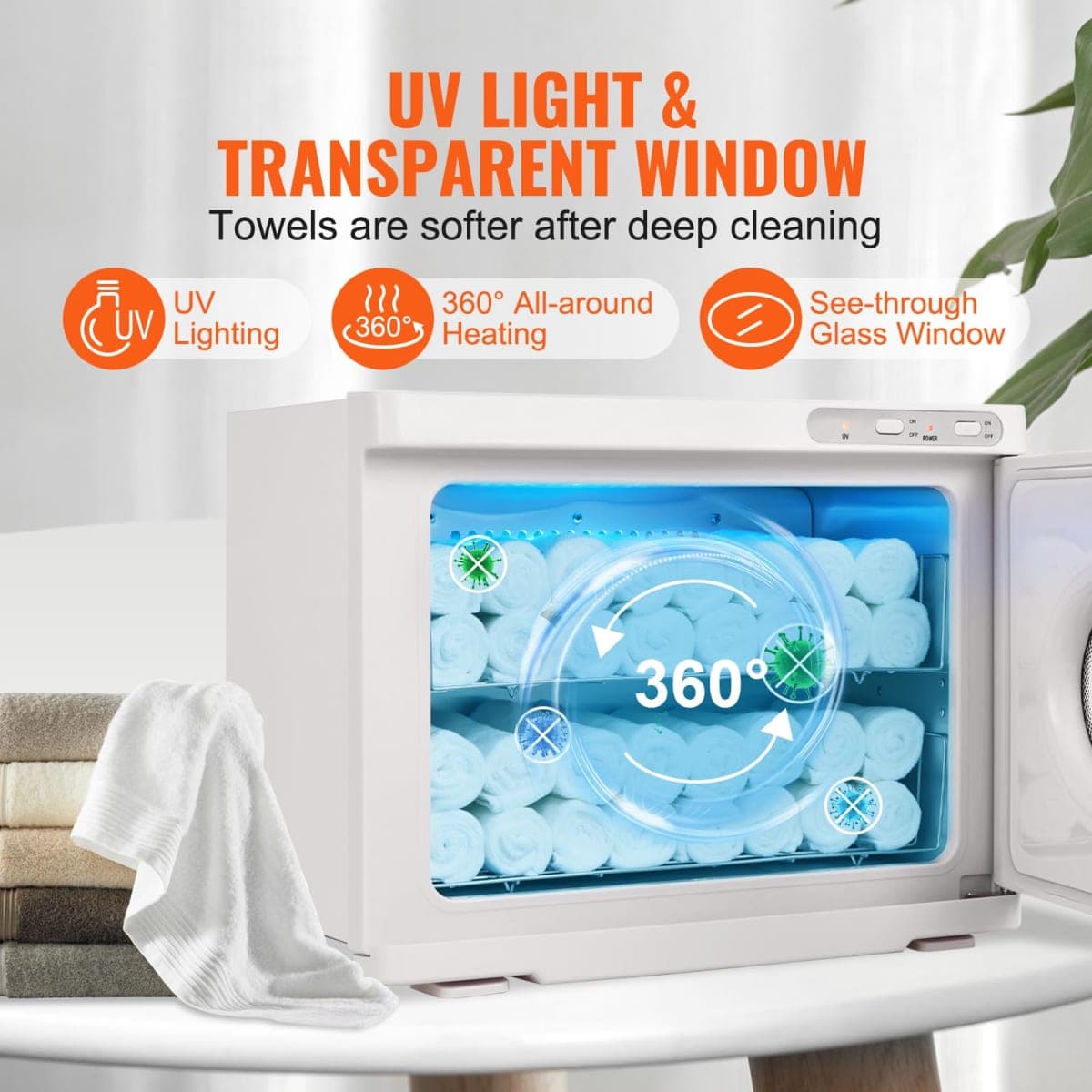 VEVOR 23L Large Capacity Hot Warmers with See Through Window, 2 Stainless Steel Racks, Holds up 50-60 Towels, 2-in-1 Quick All-Round Heating for Facials, SPA, Massage, Salon, White thumbnail 4