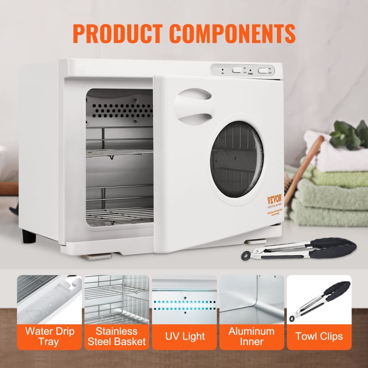 VEVOR 23L Large Capacity Hot Warmers with See Through Window, 2 Stainless Steel Racks, Holds up 50-60 Towels, 2-in-1 Quick All-Round Heating for Facials, SPA, Massage, Salon, White thumbnail 5