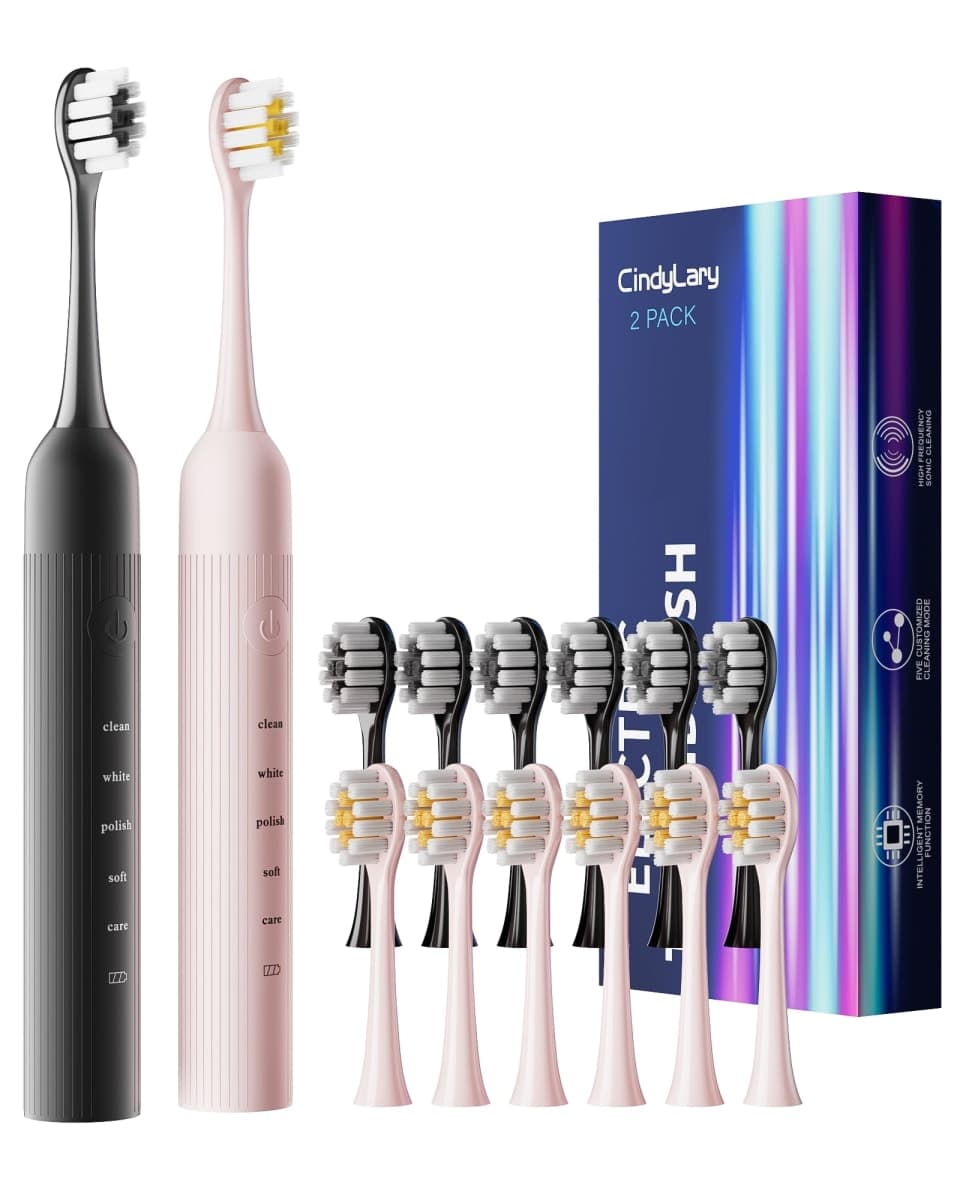 CindyLary 2 Pack Electric Toothbrush Set, Comes with 12 Brush Heads & 2...