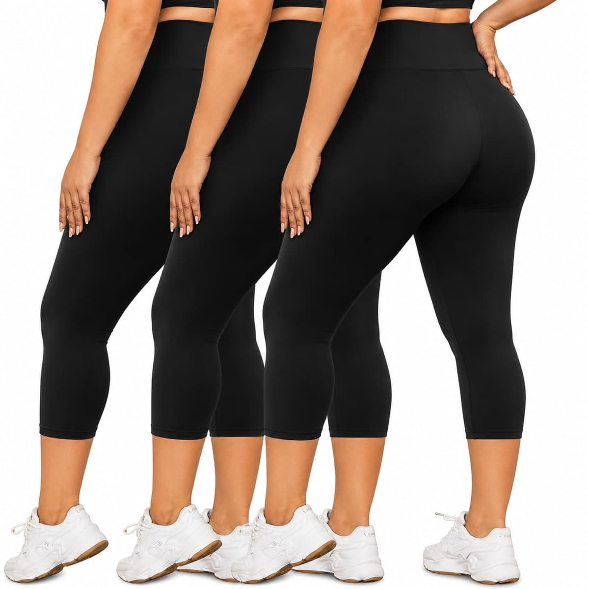HLTPRO 3 Pack Plus Size Capri Leggings for Women(X-Large - 4X)- High Waist Stretchy Soft Pants for Workout Running Yoga, Black/ Black/ Black, XX-Large Plus