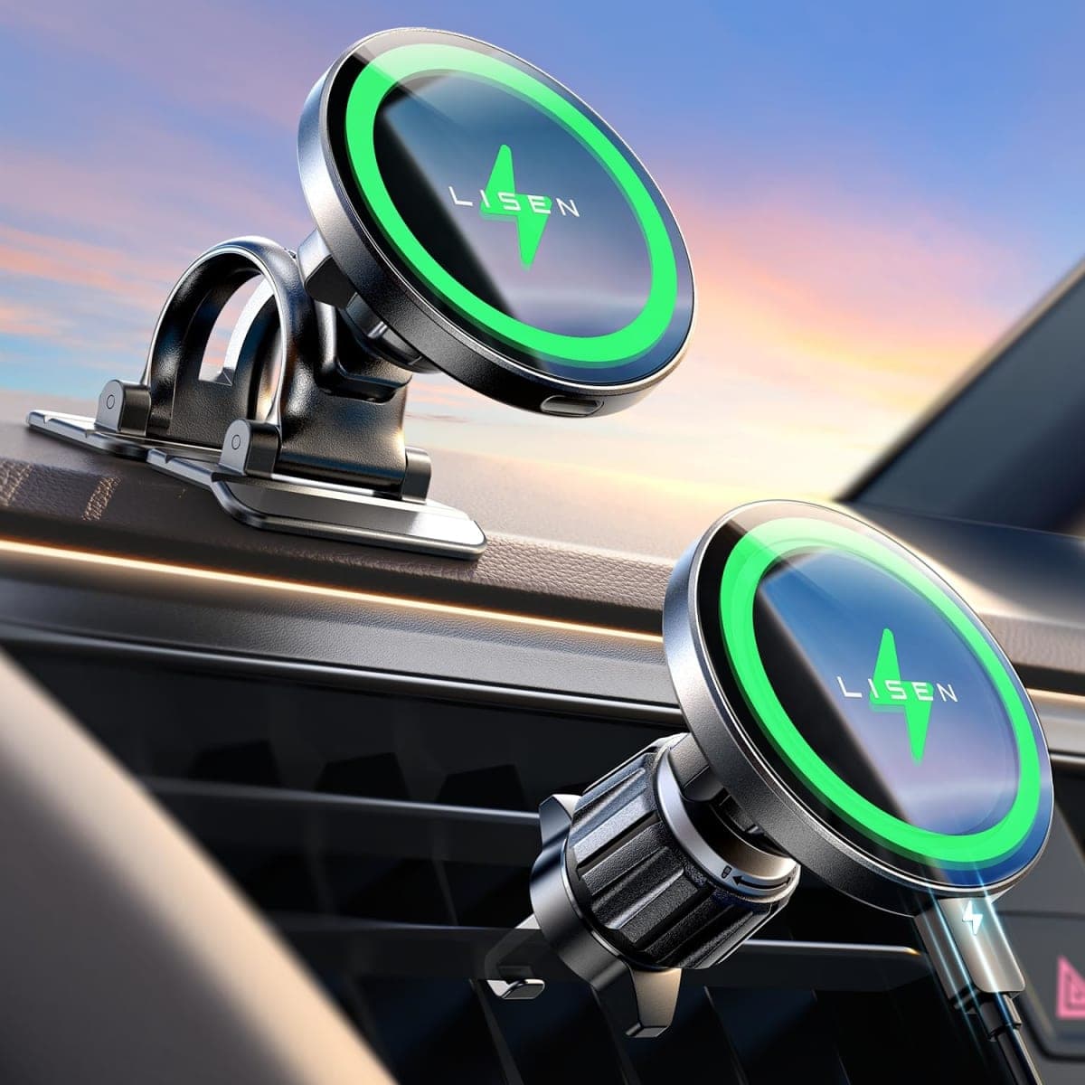 LISEN 15W for MagSafe Car Mount Charger【24 Strongest Magnets】 Phone Hold...
