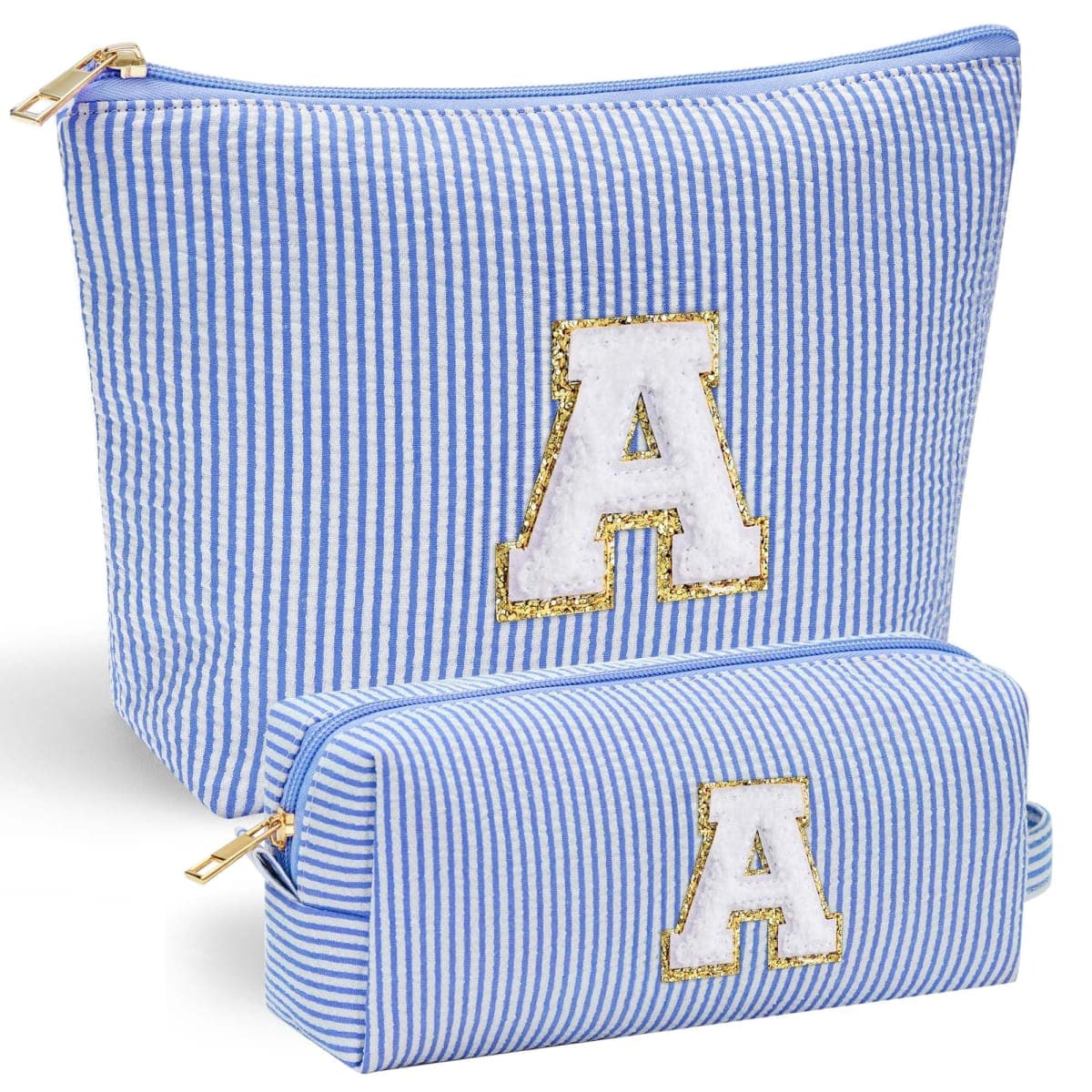 YOOLIFE Birthday Gifts for Kids Teen Girls Women Initial 2 Makeup Bags Cosmetic Bag Travel Makeup Bag Birthday Gifts, Blue, A