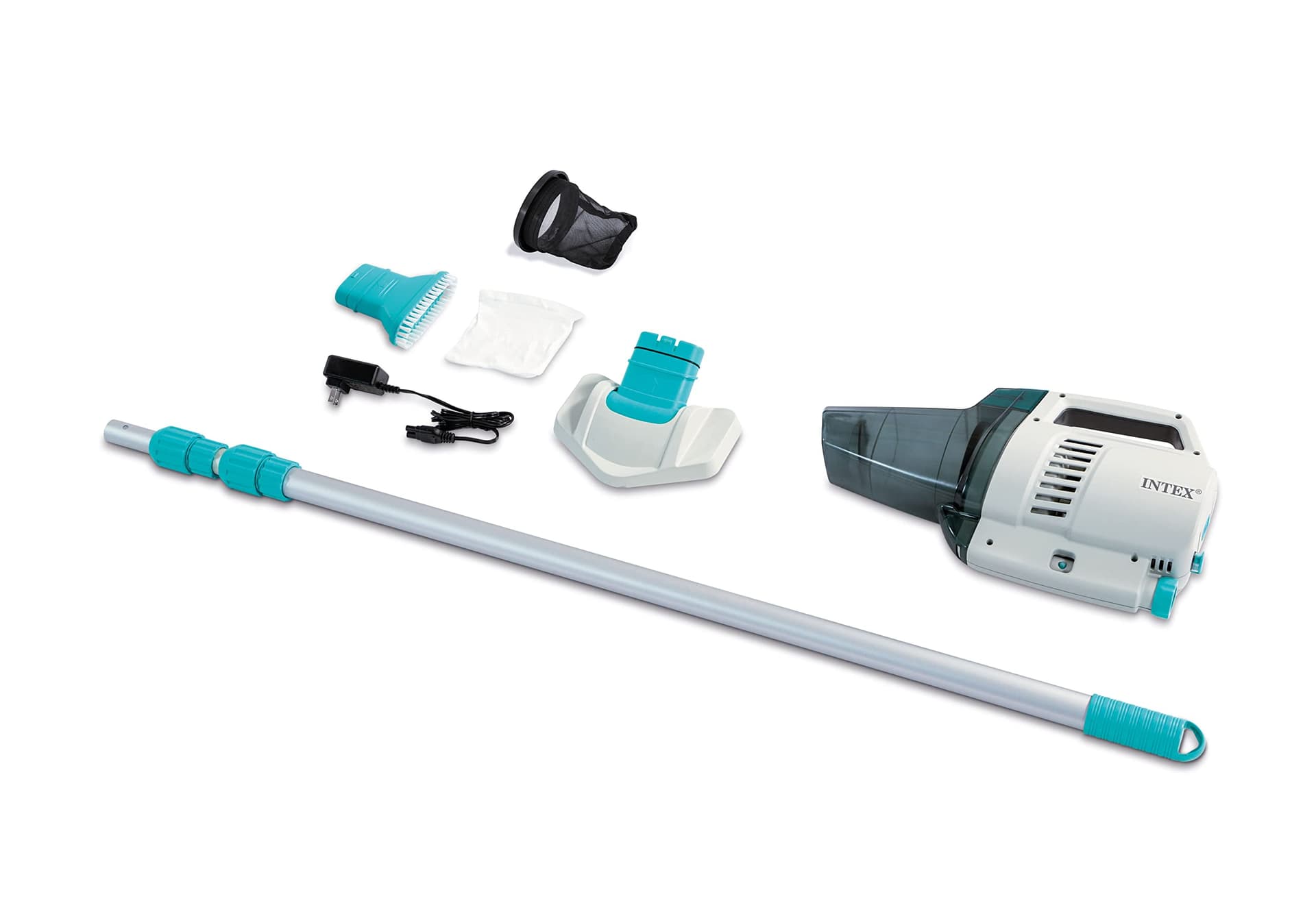 INTEX 28627E ZR200 Rechargeable Pool Vacuum with Auto Shut Off Feature, 100 Minute Running Time | Includes Aluminum Pole, Rechargeable Batteries and Two Interchangeable Brush Heads