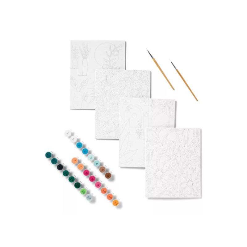 4Pk Paint By Number Canvas Boards Floral - Mondo Llama™: Diy 4pk Paint by Number Canvas boards Floral - Mondo Llama™: DIY Art Kit, Acrylic Paint & Brushes, Adult Craft Activity