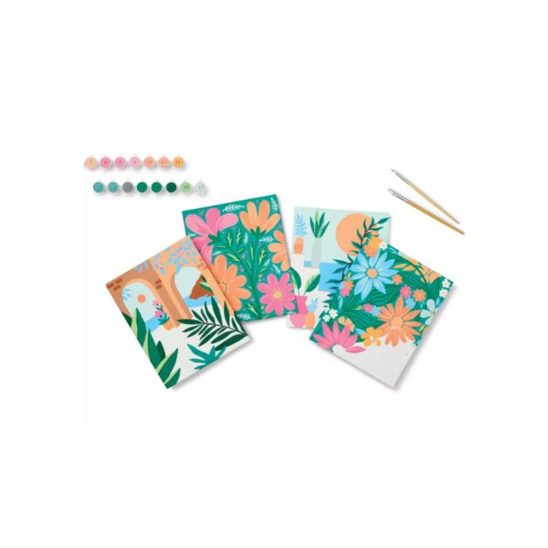 4Pk Paint By Number Canvas Boards Floral - Mondo Llama™: Diy 4pk Paint by Number Canvas boards Floral - Mondo Llama™: DIY Art Kit, Acrylic Paint & Brushes, Adult Craft Activity