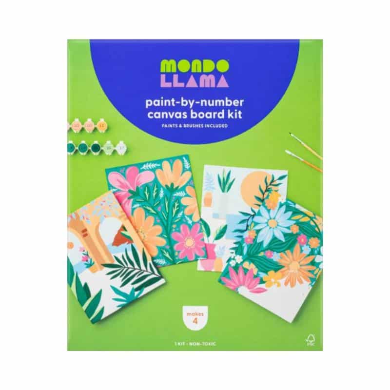 4pk Paint by Number Canvas boards Floral - Mondo Llamaâ„¢: DIY Art Kit, Acrylic Paint & Brushes, Adult Craft Activity