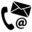 Icon featuring a phone, an envelope, and an at symbol, representing ways to contact the Bin4more customer support team.