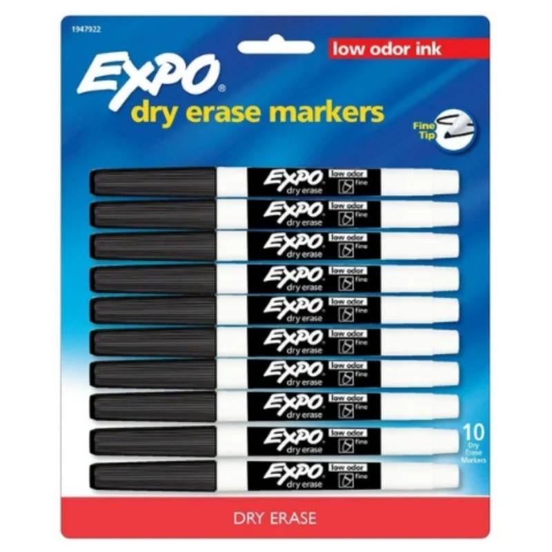 EXPO Low-Odor Dry-Erase Marker, Black, 10/Pack