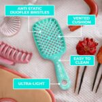 FHI Heat UNbrush Detangling Brush for Pain-Free Brushing on All Wet or Dry Hair Types — Durable DuoFlex Anti-Static Bristles, Lightweight Handle, Vented Hair Brush, Turquoise Green