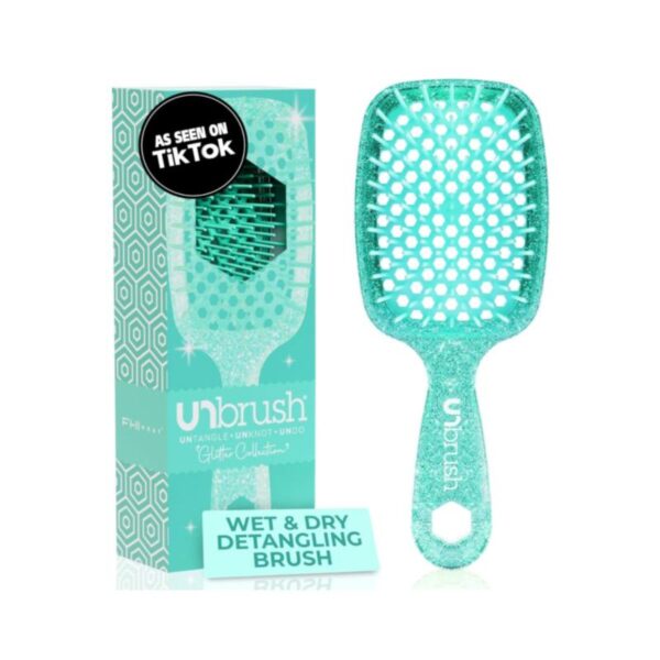 FHI Heat UNbrush Detangling Brush for Pain-Free Brushing on All Wet or Dry Hair Types — Durable DuoFlex Anti-Static Bristles, Lightweight Handle, Vented Hair Brush, Turquoise Green