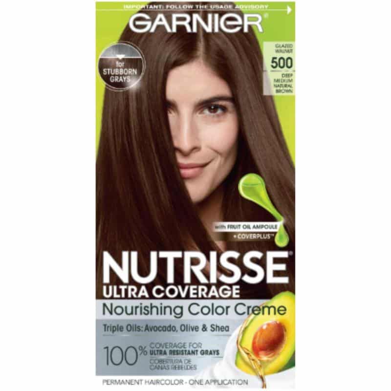Garnier Hair Color Nutrisse Ultra Coverage Nourishing Creme, 500 Deep Medium Natural Brown (Glazed Walnut) Permanent Hair Dye