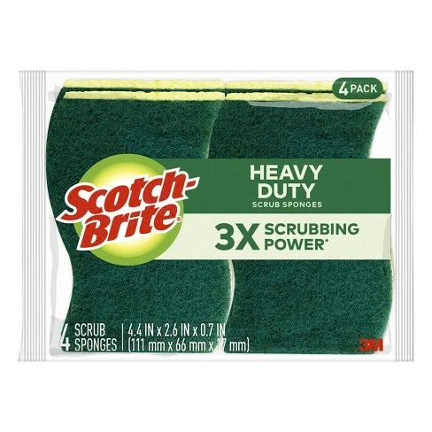 2 X Heavy Duty Scrub Sponges - Scotch-Brite 4 Pack Scotch-Brite heavy duty scrub sponges in green and yellow colours