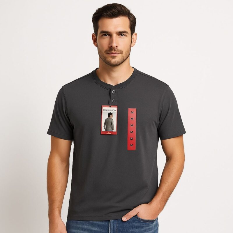 Kenneth men's premium henley in grey with classic button placket