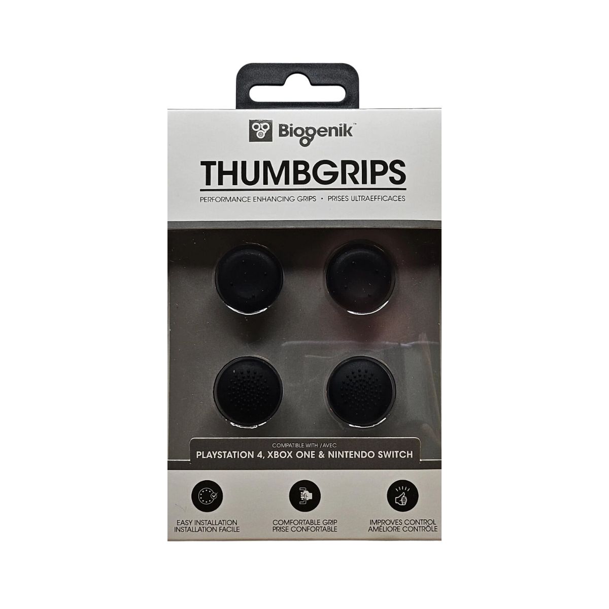 Enhancing Thumb Grips - Biogenik 4 Pack Biogenik enhancing thumb grips in black for Nintendo Switch PS4 Xbox One