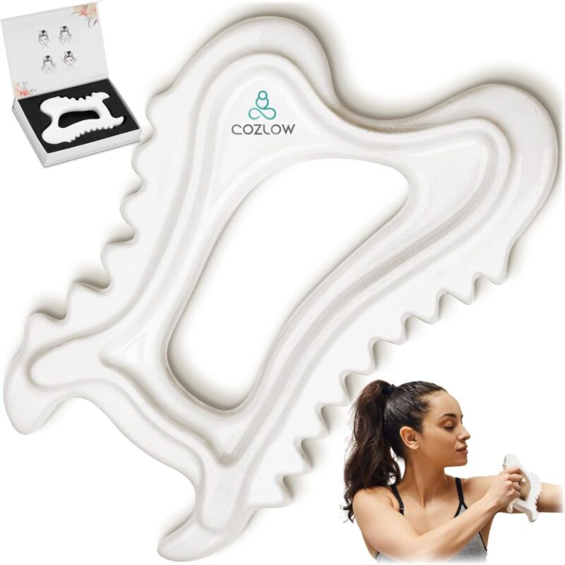 COZLOW ceramic gua sha massage tool in bone white for face and body