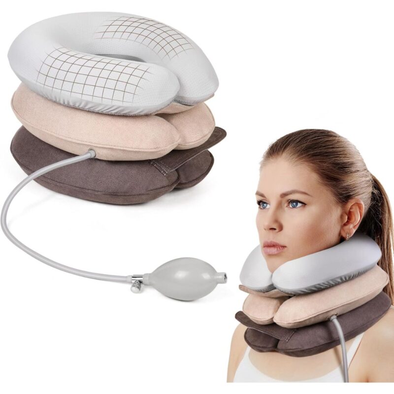 Cozyhealth inflatable neck stretcher in khaki colour with air inflation pump