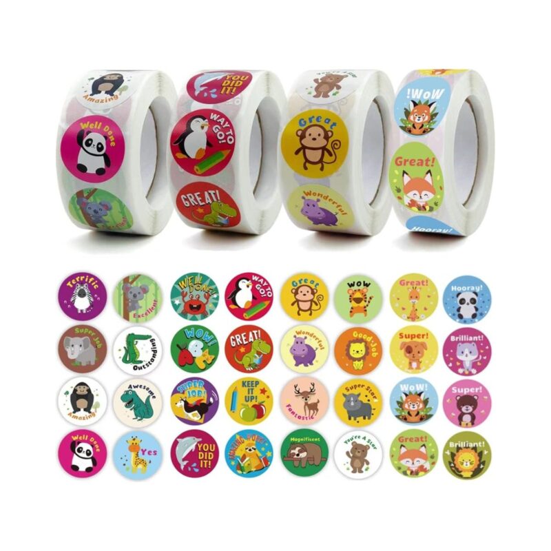 Rojuna motivational reward stickers with cartoon animals in colourful designs
